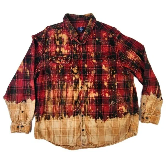 Arkansas Razorbacks Bleached Red Orange Flannel Button-Up Shirt 2XL 50-52 Hogs - Picture 3 of 10